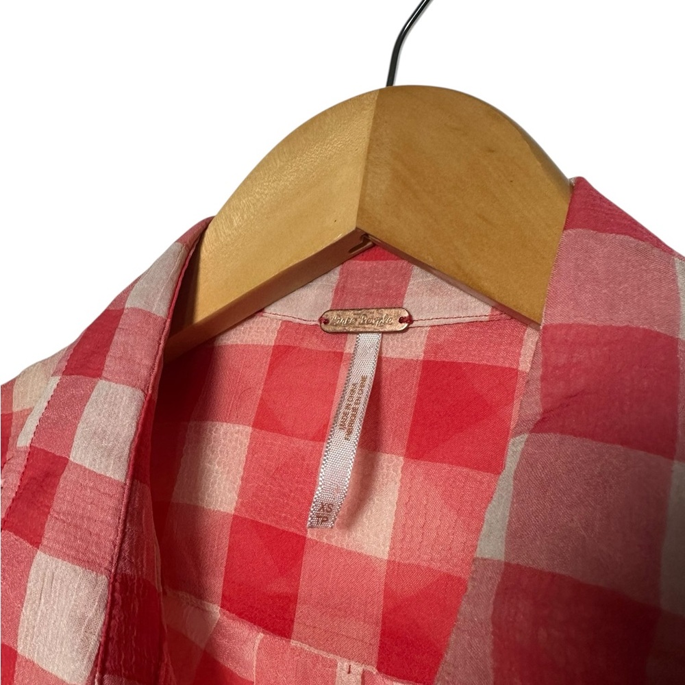 Free People Sheer Gingham Button Down Blouse Size XS | Farmhouse Cottage Fall - Picture 3 of 5